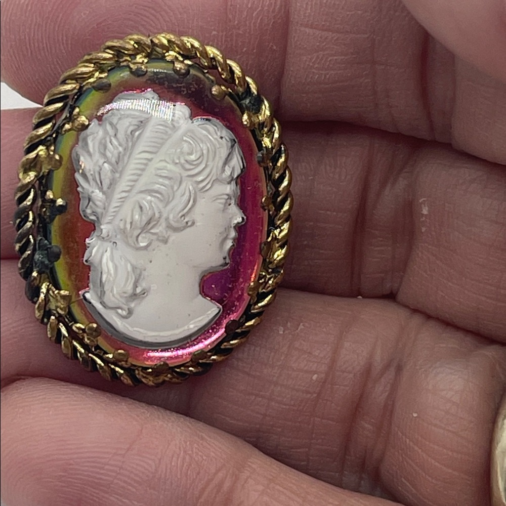 Vintage Cameo Brooch with Gold Trim